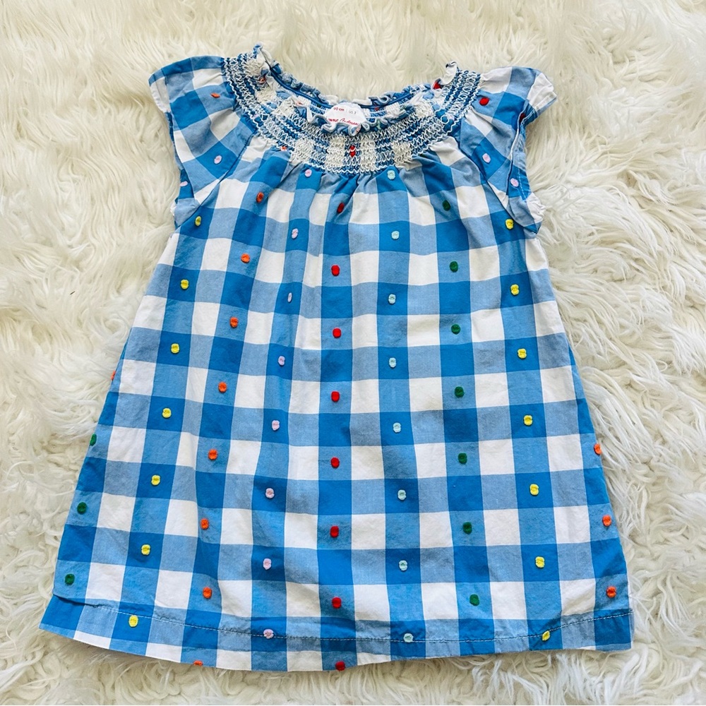 Hanna Andersson smocked blue plaid embroidered dress